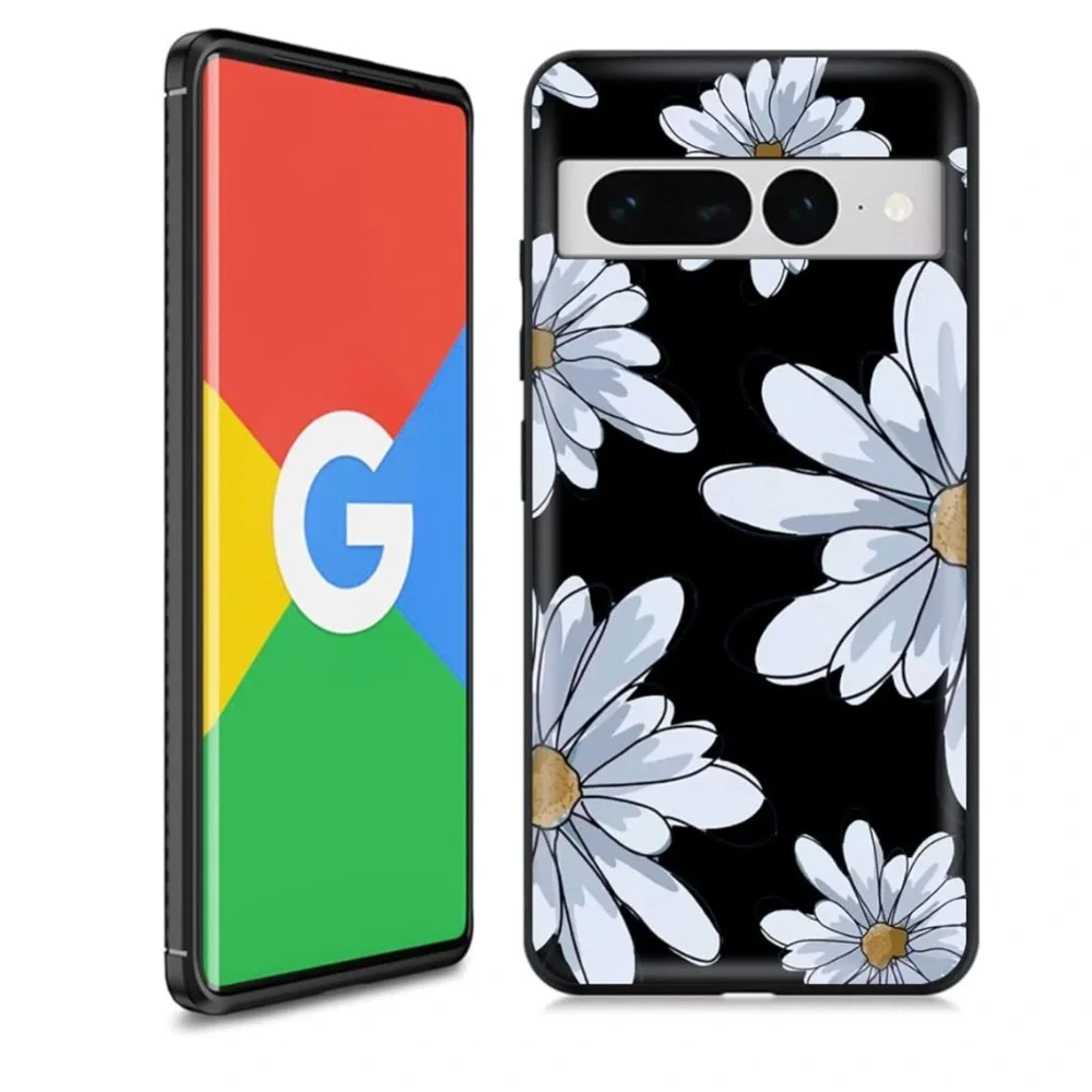 Google Pixel 7 Pro CASE black with blue flowers